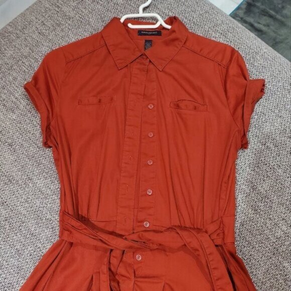 Banana Republic Red Orange Cuffed Button Down Vintage Inspired Dress - Picture 8 of 16